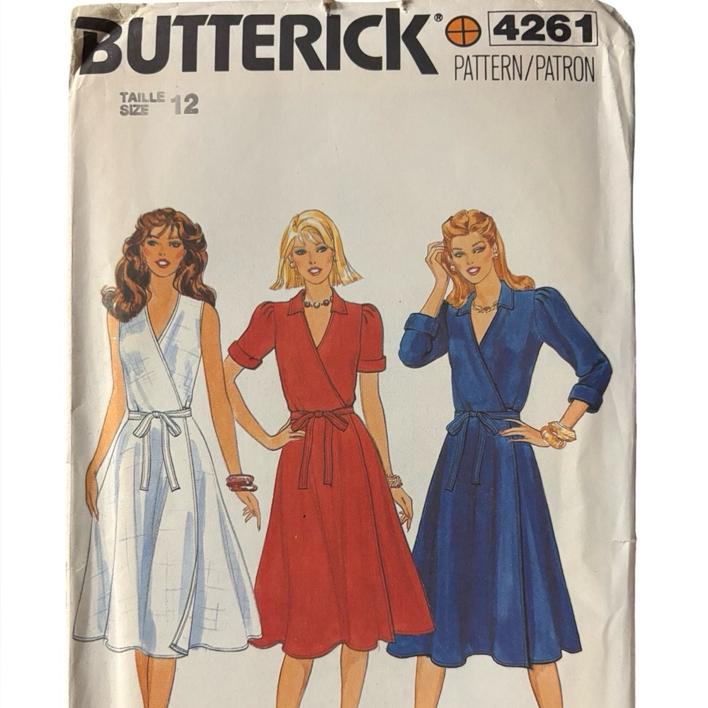 Butterick Pattern 4261 - uncut classic wrap around dress vintage 1980s